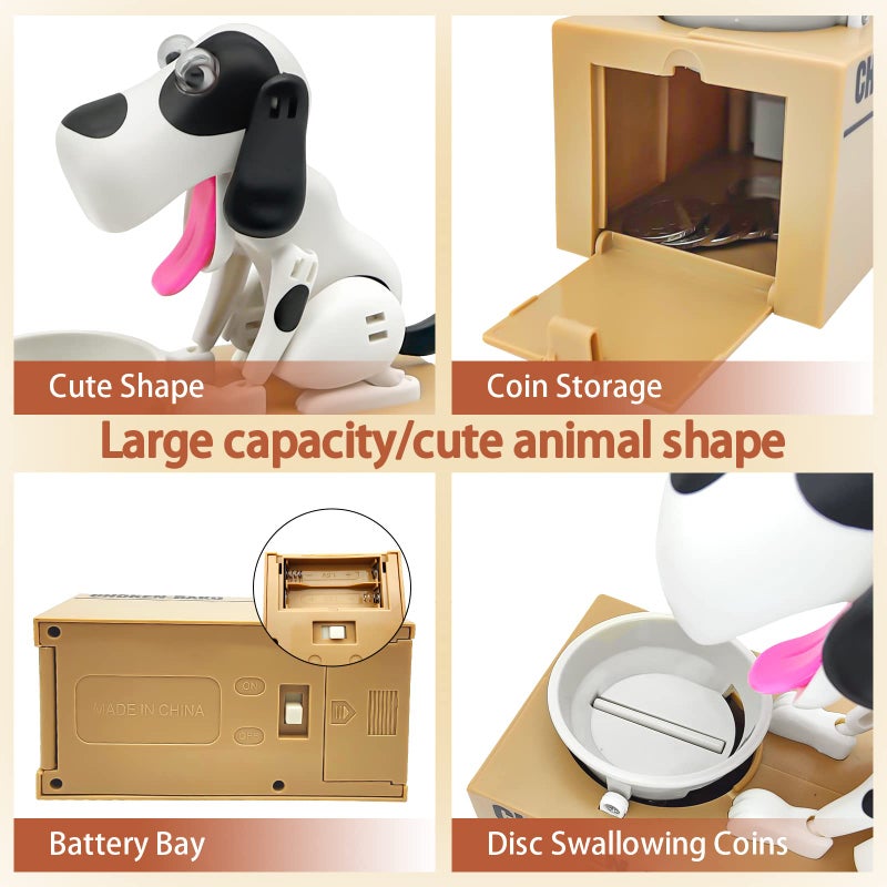 Saytay Cute Dog Piggy Bank,SAYTAY Hungry Puppy Stealing Coins Like Magic Coin Munching Money Bank Birthday Gift for Kids (White) - Image 3
